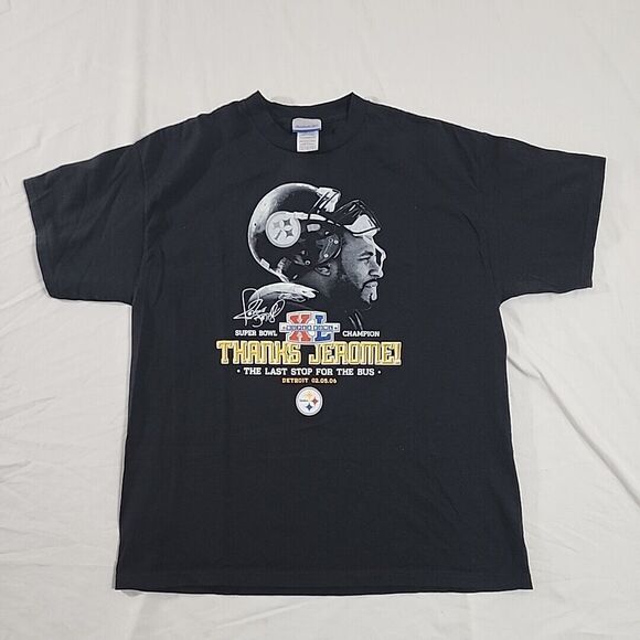 Reebok Super Bowl XL Champion "Thanks Jerome!" Last‎ Stop Black T-shirt Size XL
